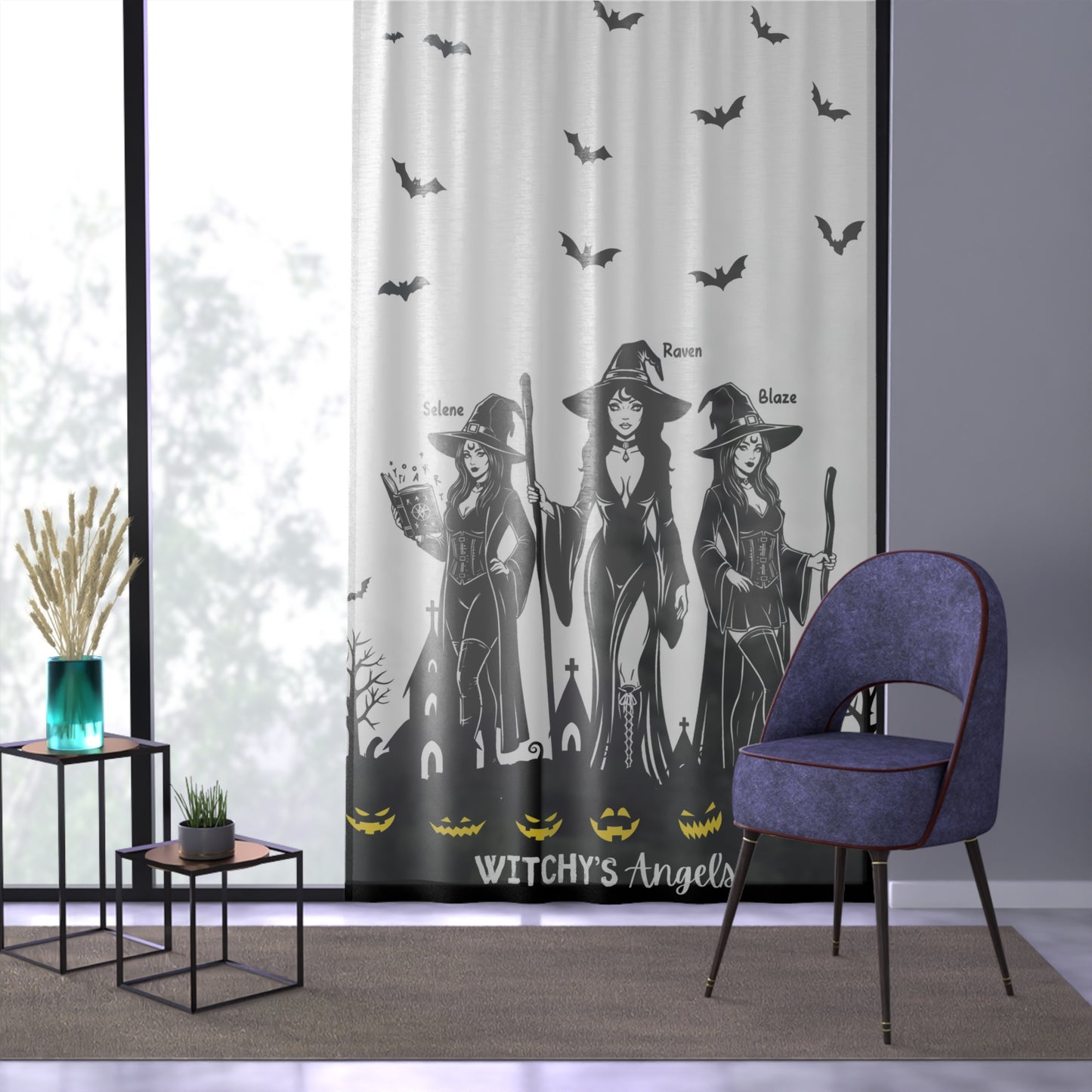 Witchy's Angels | Halloween Decor | Spooky Season | Sheer Window Curtain