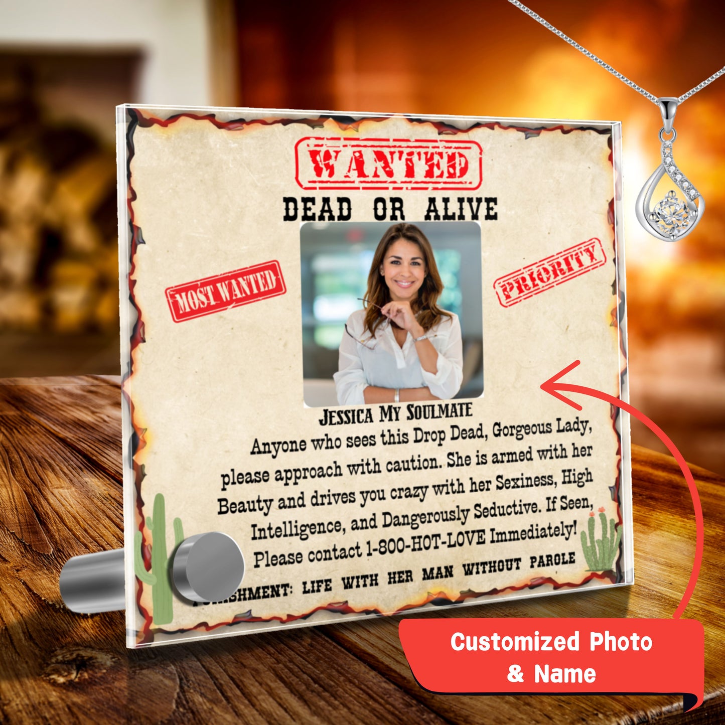 Want Dead or Alive | Personalized Lumenglass Stand with | Love Drop Necklace