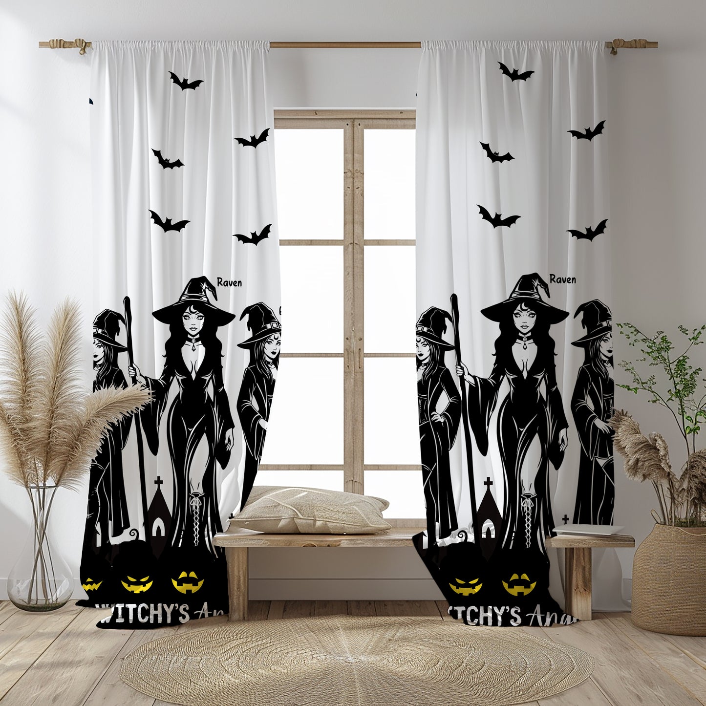 Witchy's Angels | Halloween Decor | Spooky Season | Sheer Window Curtain
