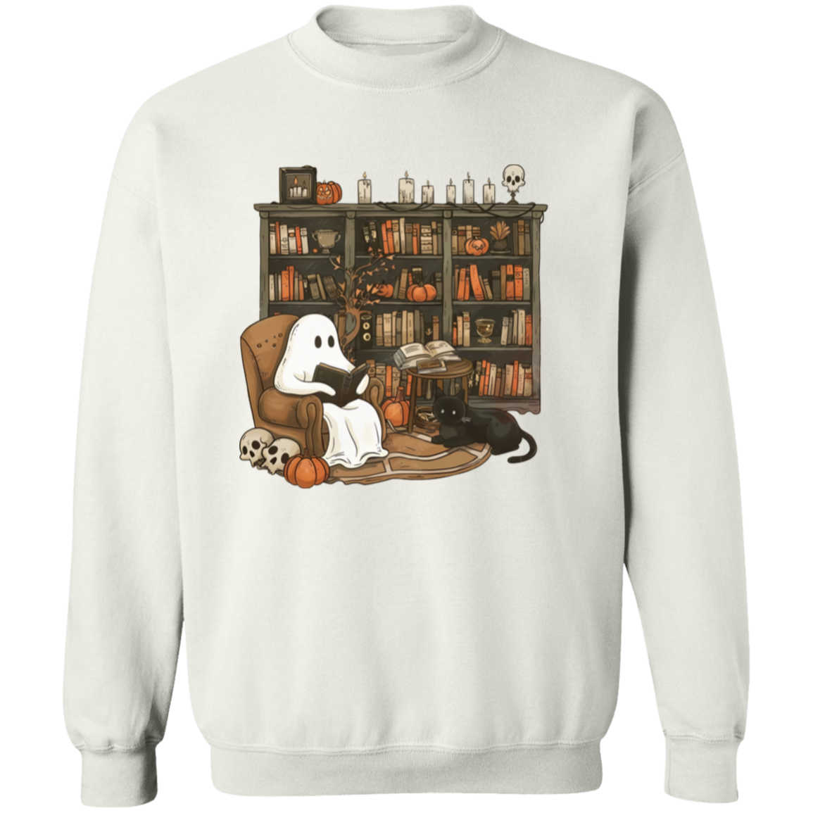 Halloween Ghost Reading Book In a Library - Sweatshirt/Hoodie