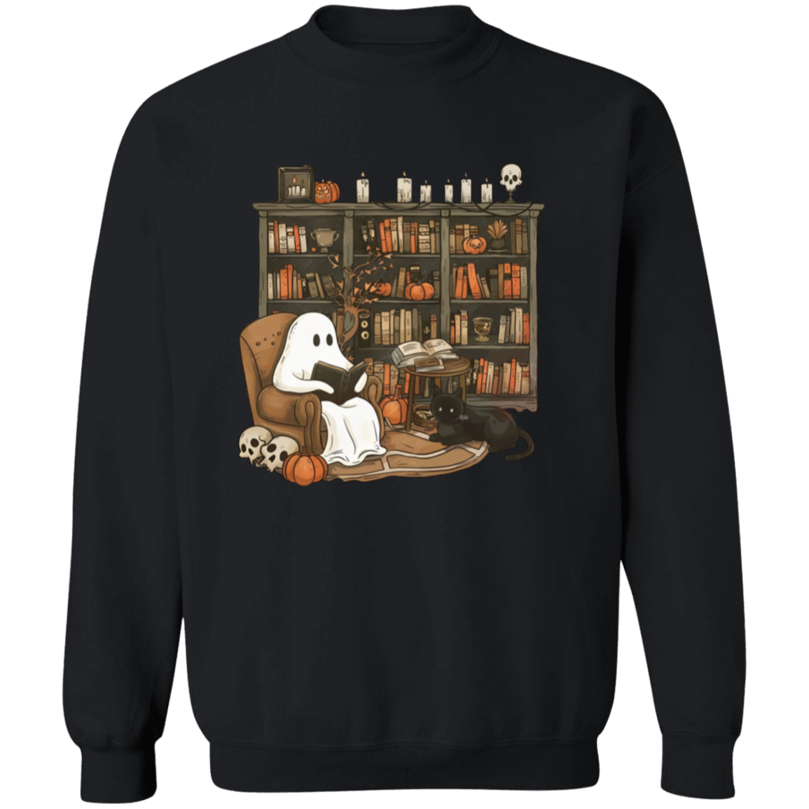 Halloween Ghost Reading Book In a Library - Sweatshirt/Hoodie