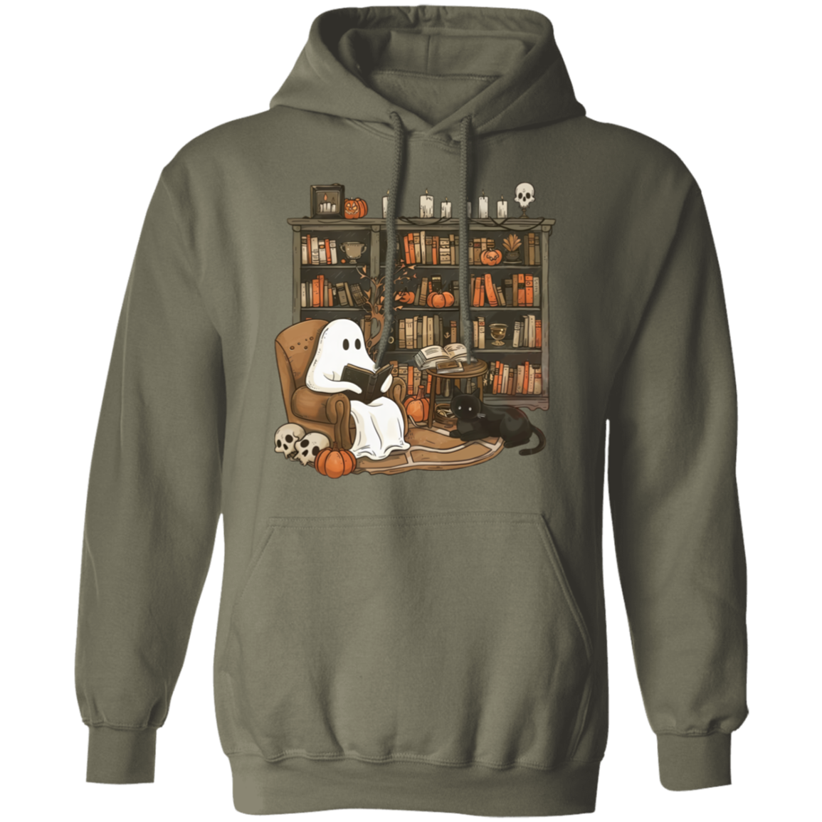 Halloween Ghost Reading Book In a Library - Sweatshirt/Hoodie