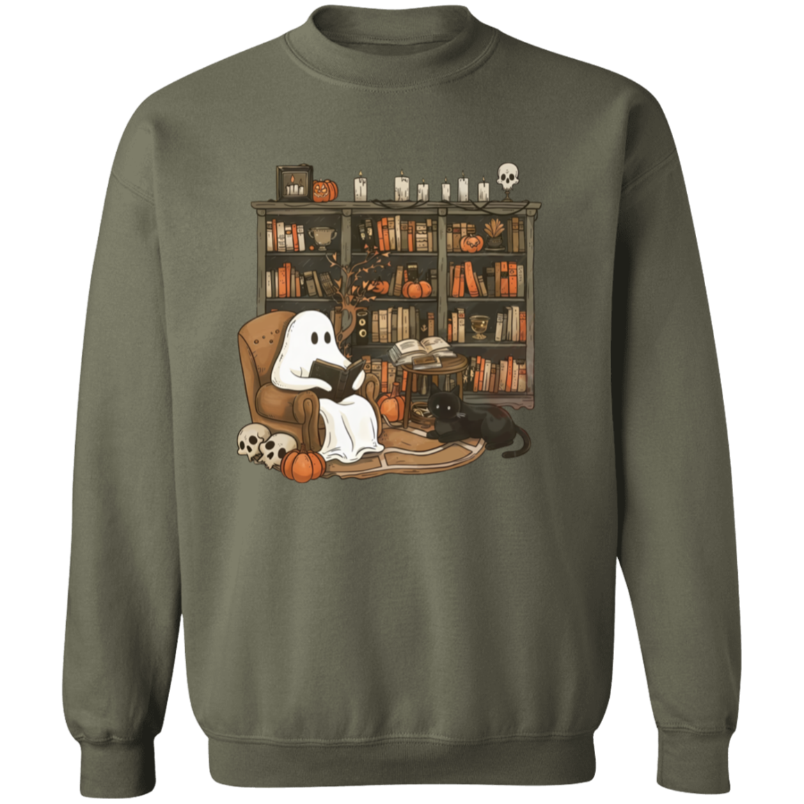 Halloween Ghost Reading Book In a Library - Sweatshirt/Hoodie