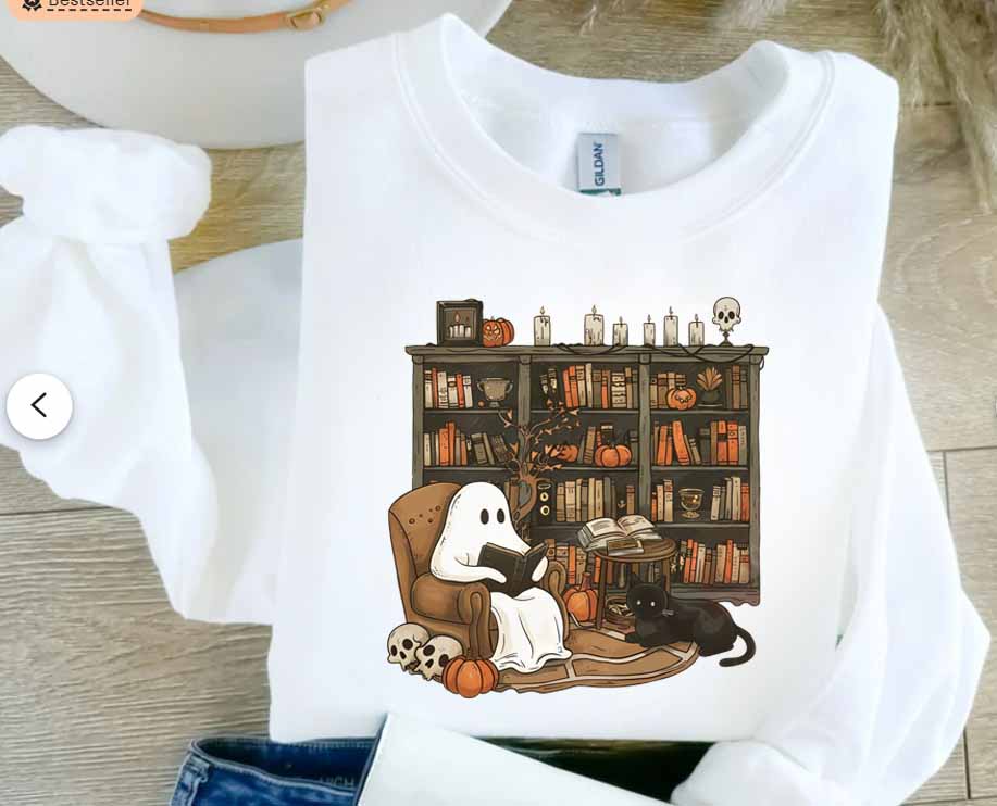 Halloween Ghost Reading Book In a Library - Sweatshirt/Hoodie