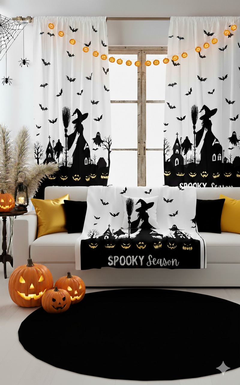Spooky Season | Halloween Decor |Witchy's Angels | Single Panel | Sheer Window Curtain