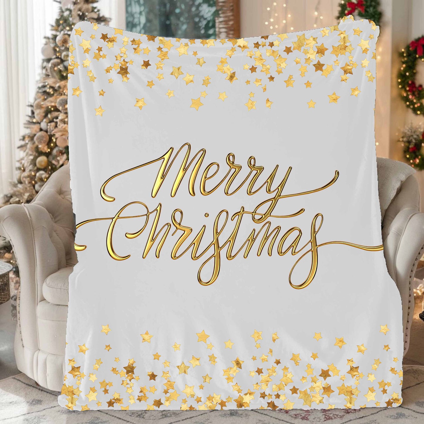 Merry Christmas | Black & Gold | Blanket