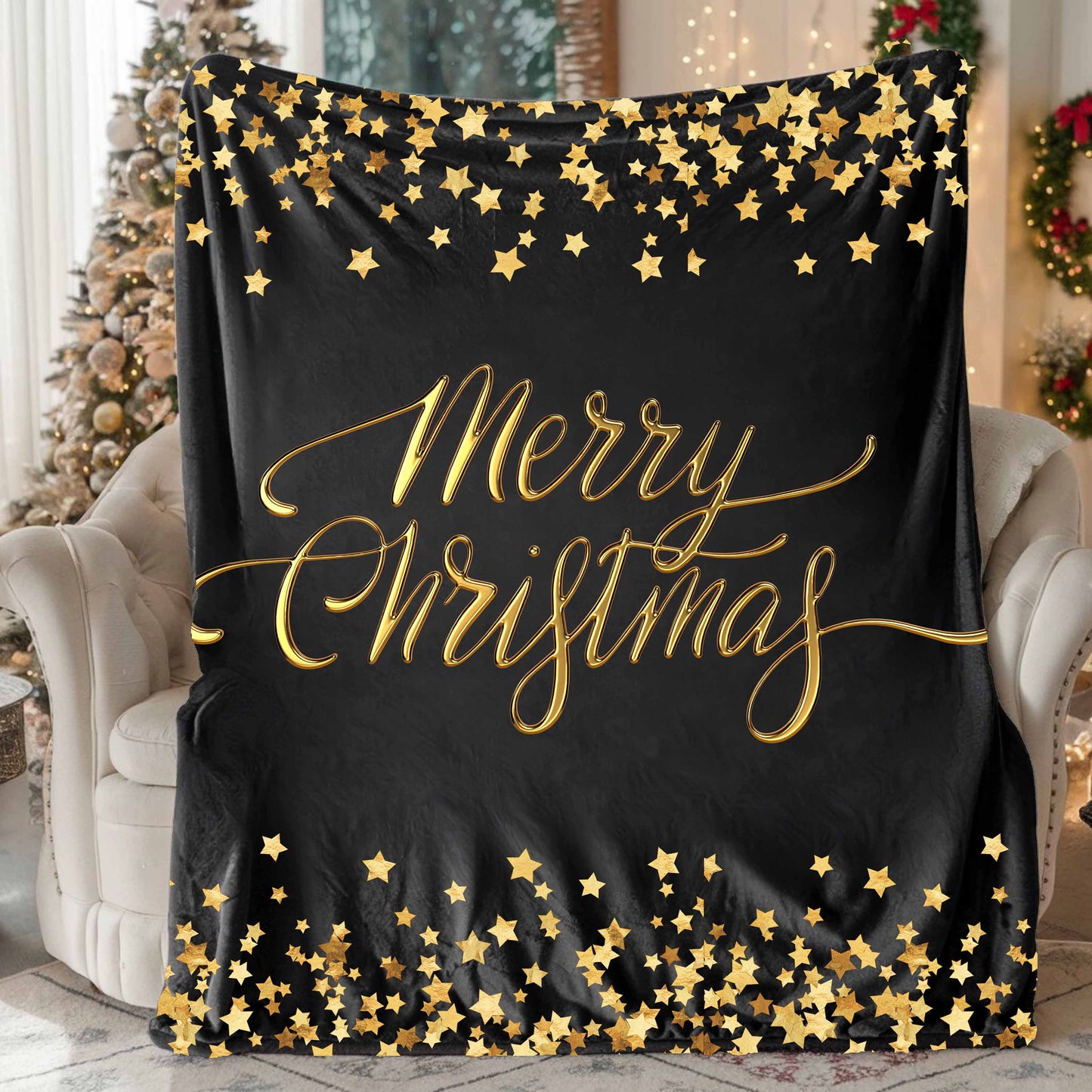 Merry Christmas | Black & Gold | Blanket
