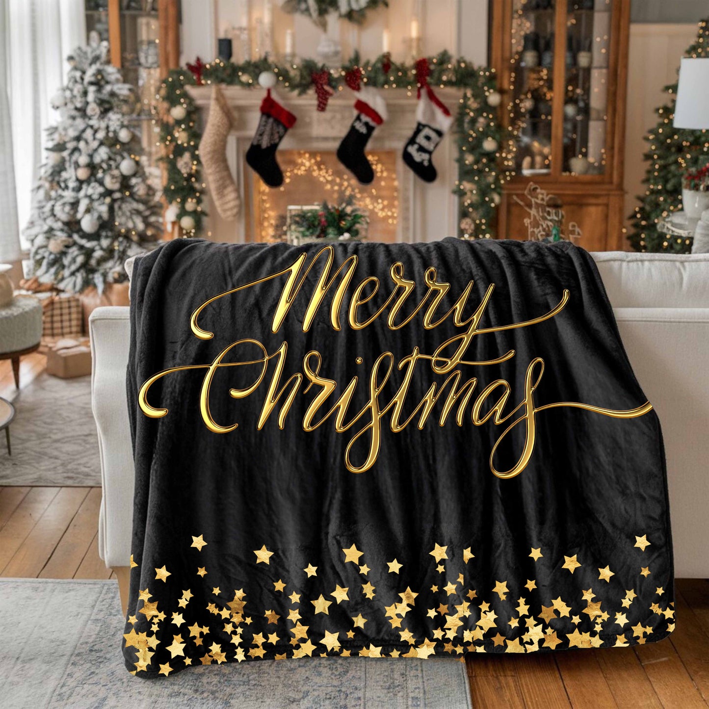 Merry Christmas | Black & Gold | Blanket