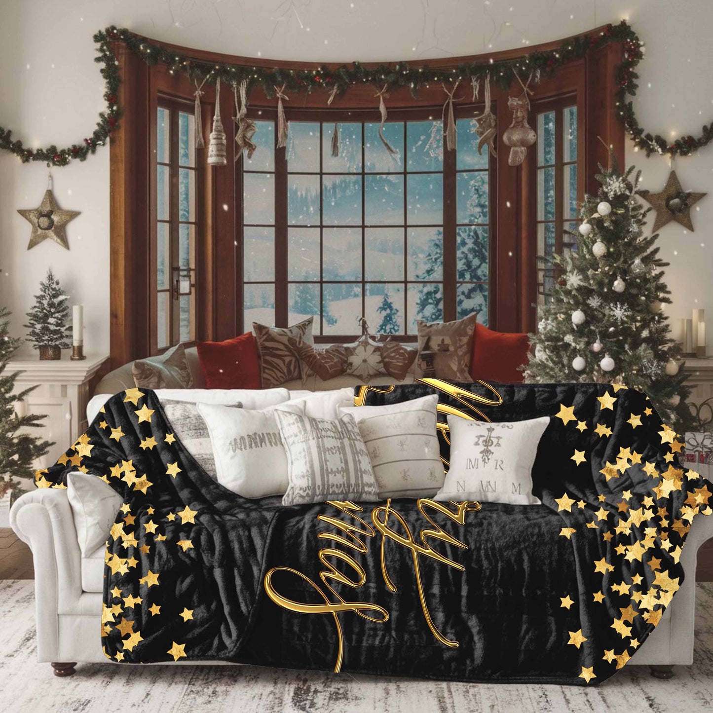 Merry Christmas | Black & Gold | Blanket