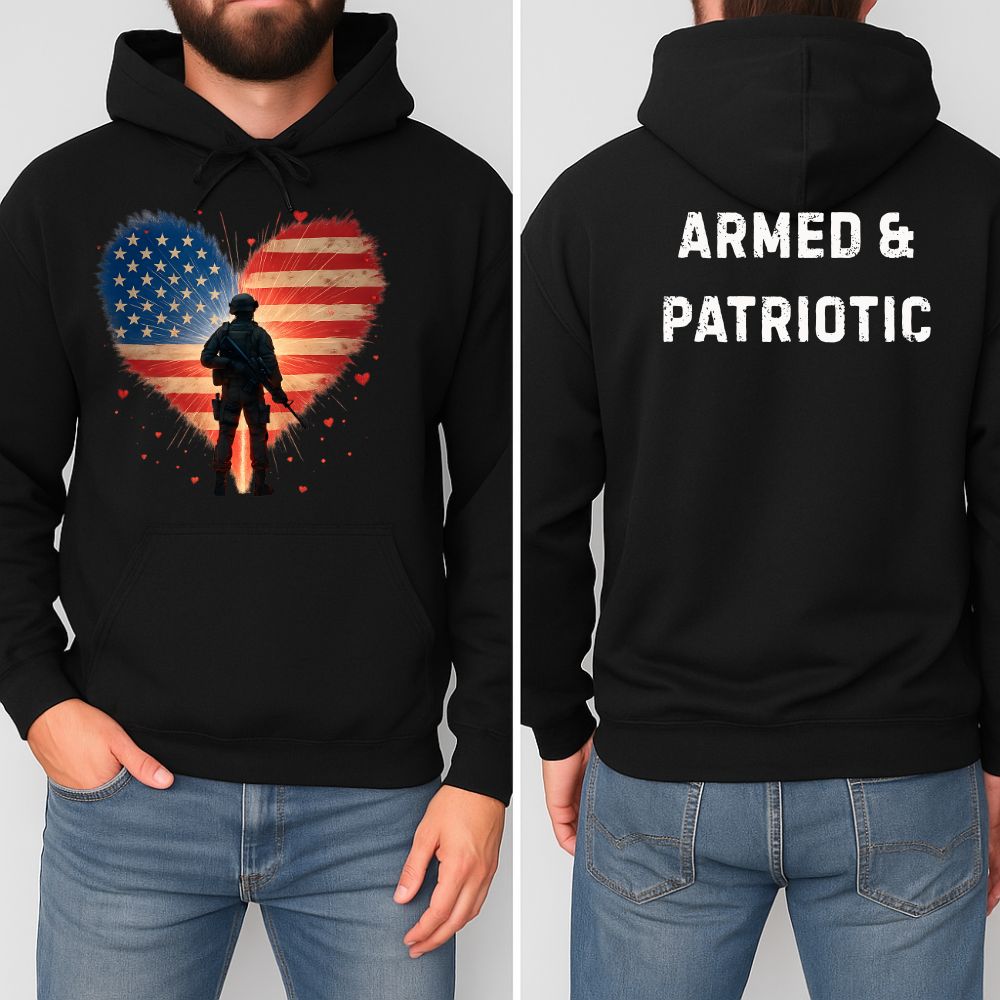 Glowing Heart | American Flag | Armed & Patriotic | Hoodie