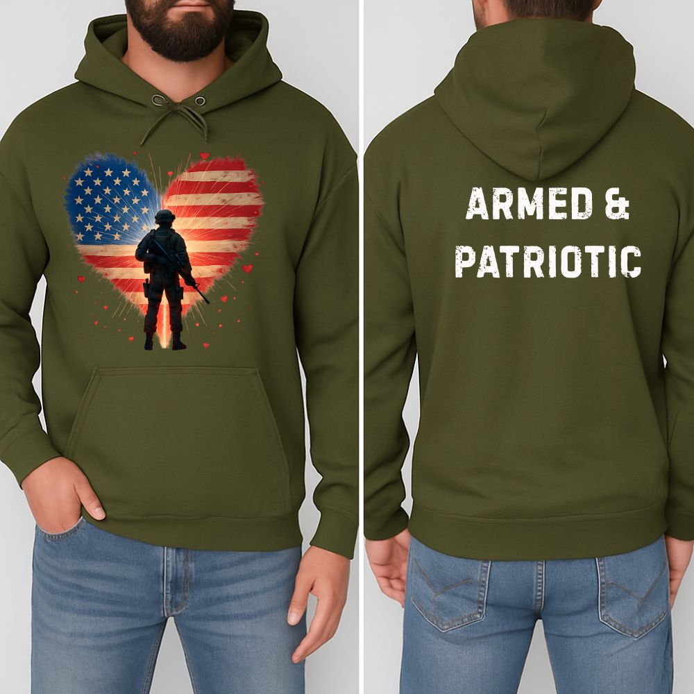 Glowing Heart | American Flag | Armed & Patriotic | Hoodie