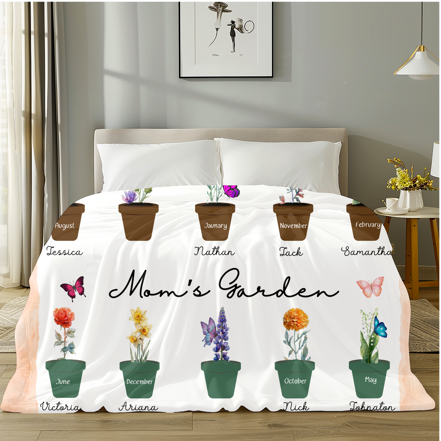 3 Generation Birth Flowers Garden | Blanket