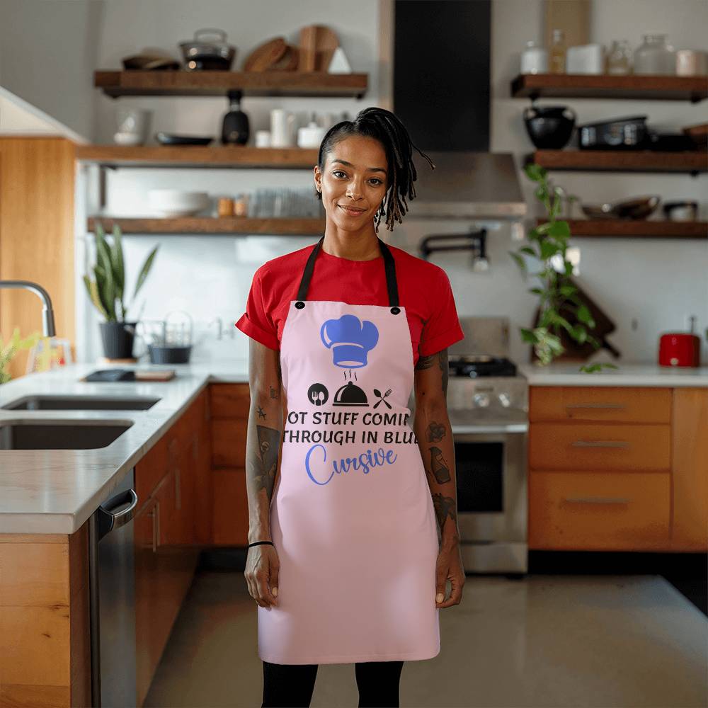 Apron - Hot Stuff Coming through in Blue Cursive