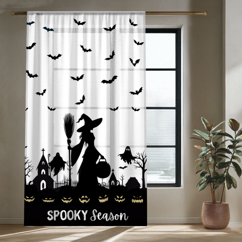 Spooky Season | Halloween Decor |Witchy's Angels | Single Panel | Sheer Window Curtain
