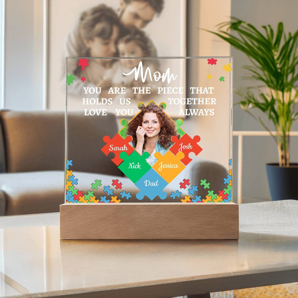 Personalized Name and Photo | Mom's Family Puzzle | Acrylic Square Plaque Night Light