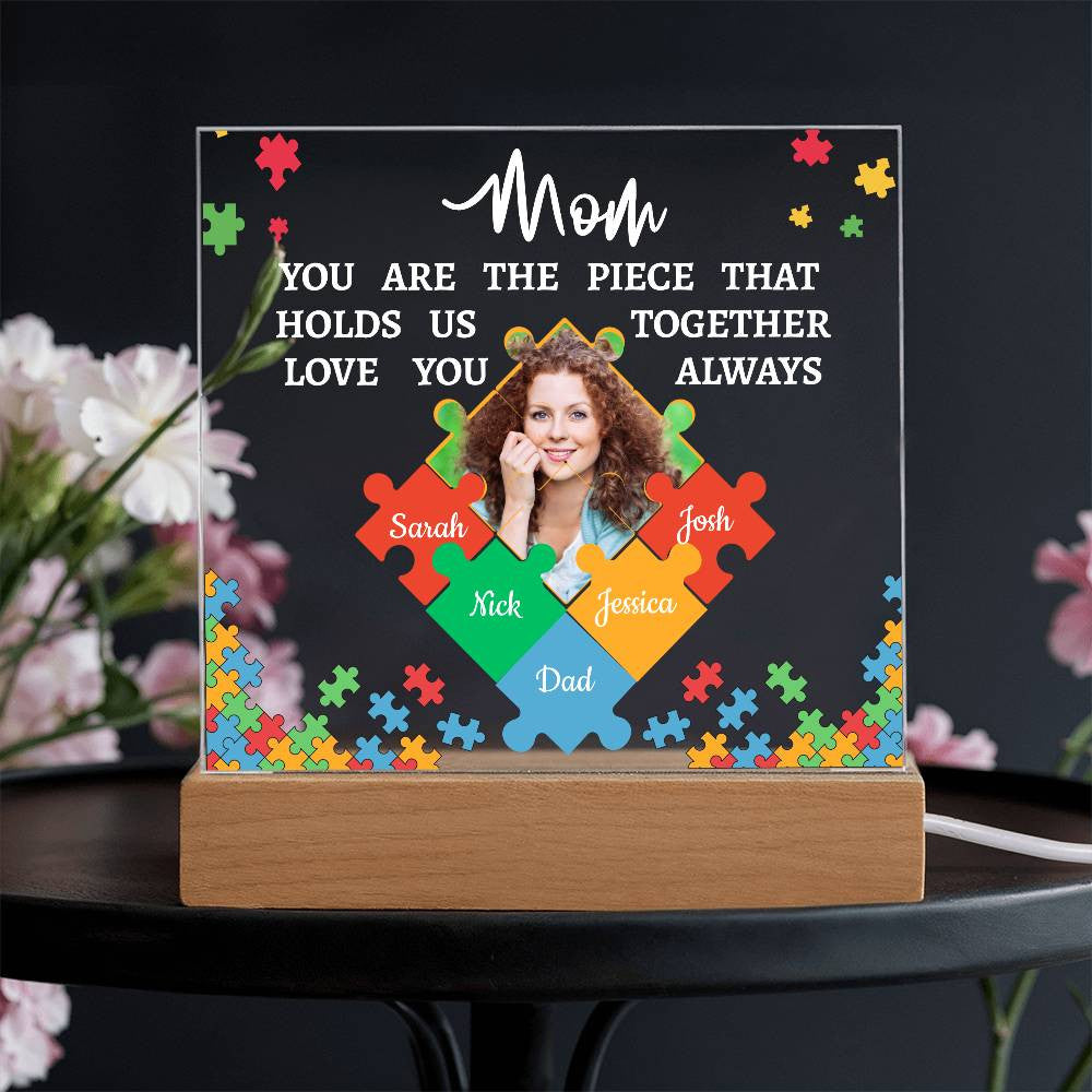 Personalized Name and Photo | Mom's Family Puzzle | Acrylic Square Plaque Night Light