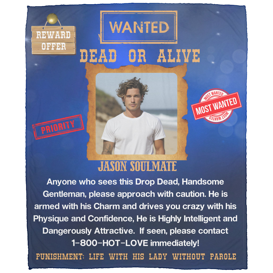 Wanted Dead Or Alive | Personalized | Blanket | Blue