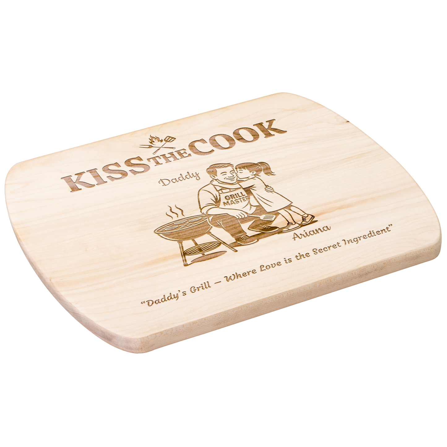 Kiss The Cook | Personalized Kids and Names | Hardwood Oval Cutting Board