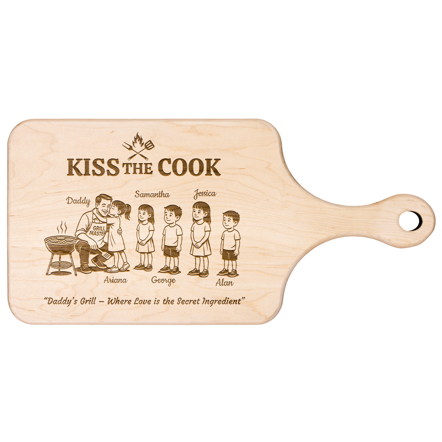 Kiss The Cook | Father's Day Gift | Hardwood Paddle Cutting Board