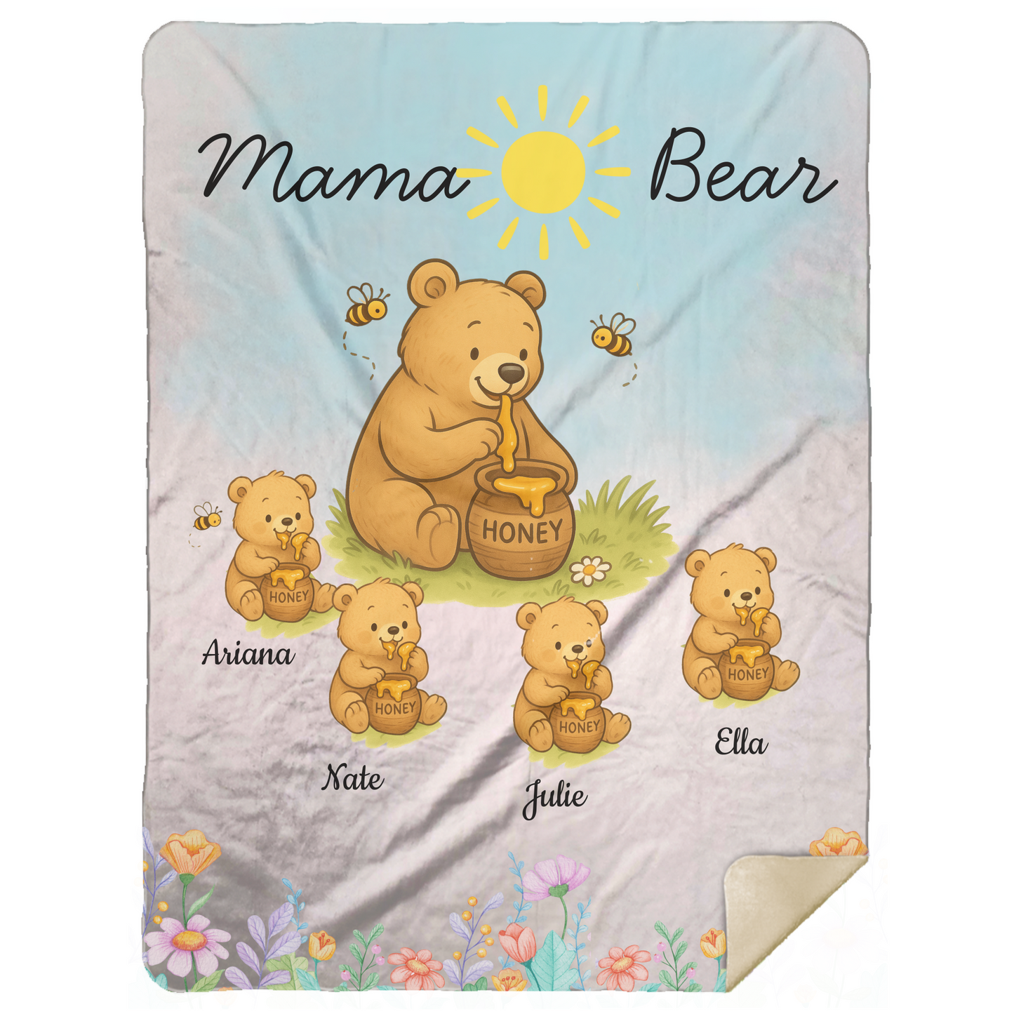Personalized Mama Bear Sunny Meadow | Blanket | Up To 6 Child's Name | Great for Mother's Day, Birthday, Anniversary