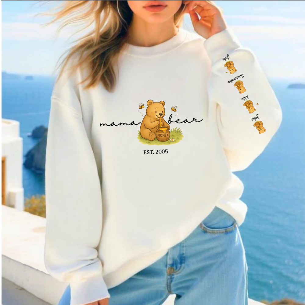 Custom Mama Bear |Sweatshirt | Personalized Est with Kids Name on Sleeve | Perfect for Mother's Day