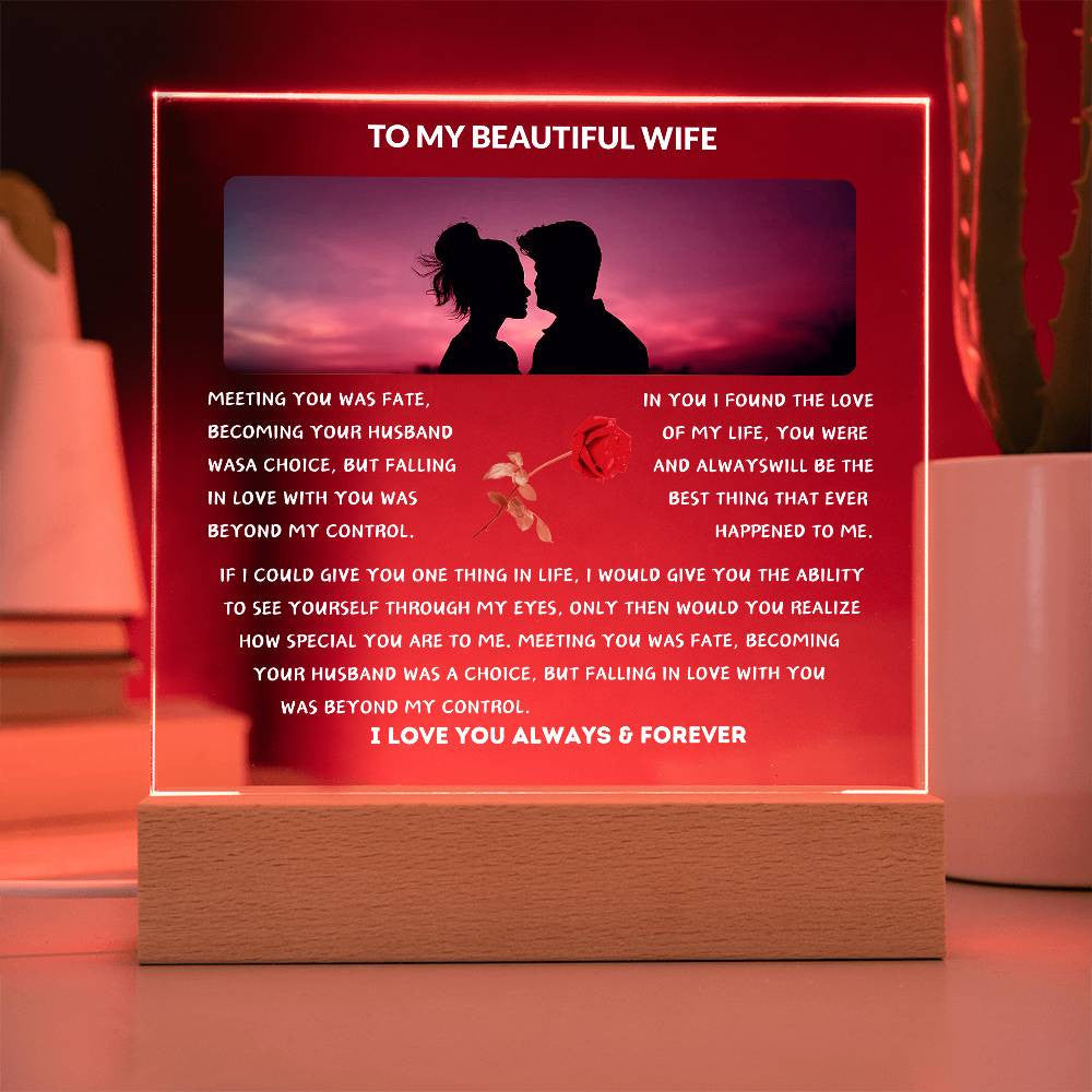 Square Acrylic - To My Beautiful Wife With Rose