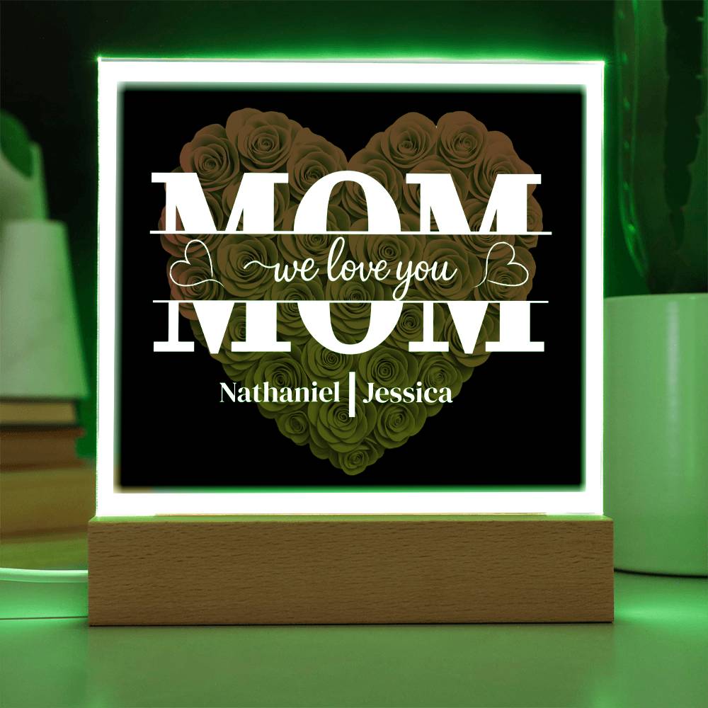 Mom | Personalized Heart Shape Rose | Acrylic Square Plaque