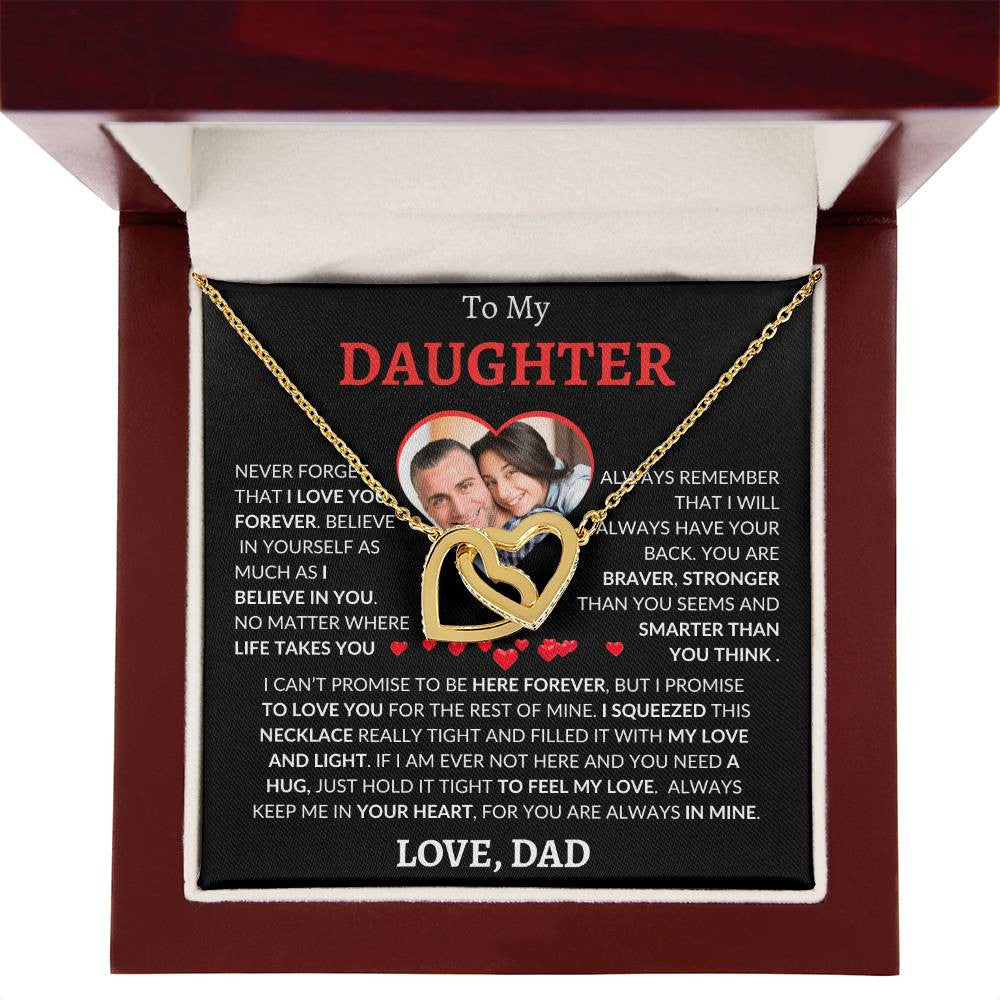Personalized Photo and Name | To My Daughter | Interlocking Hearts Necklace (Yellow & White Gold Variants)
