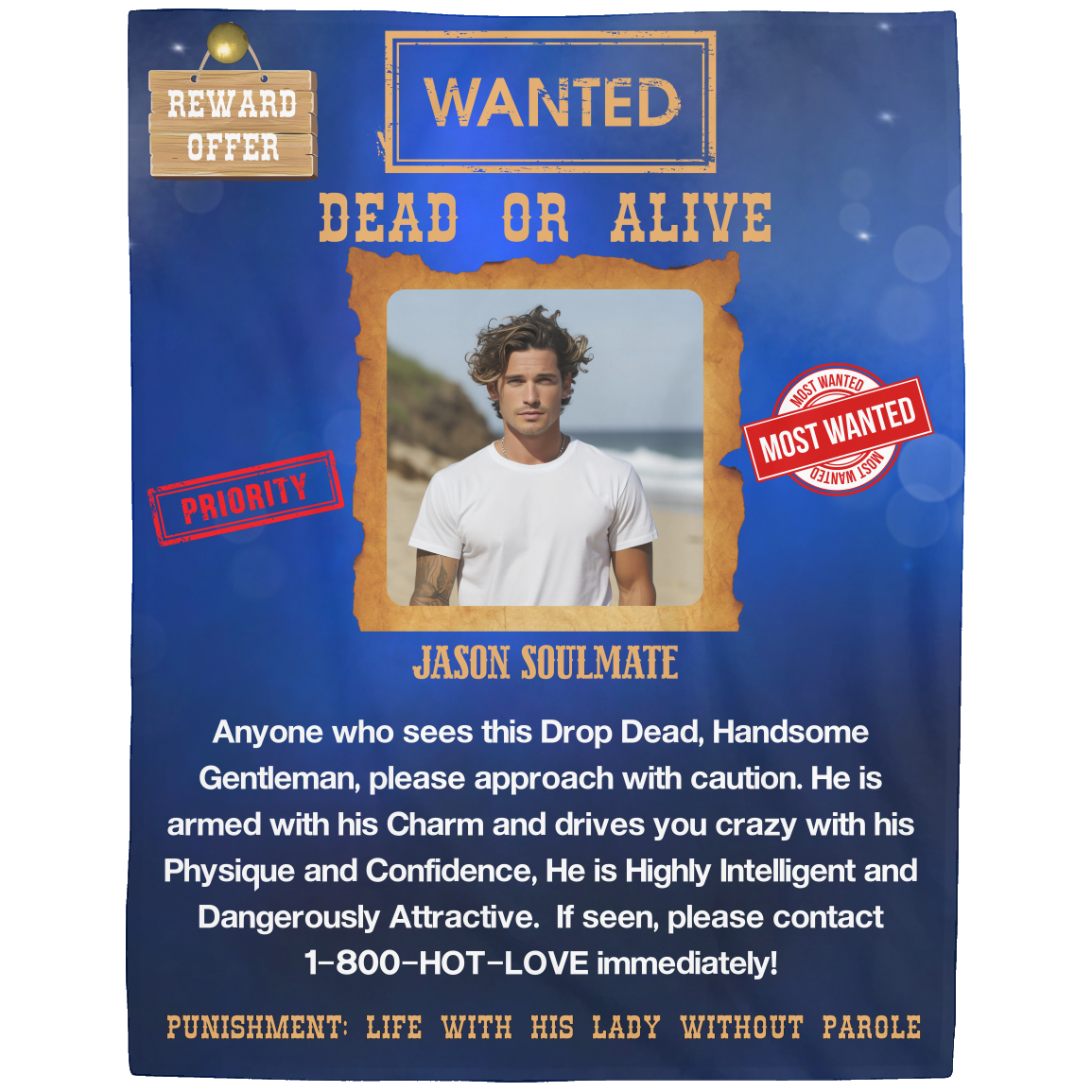 Wanted Dead Or Alive | Personalized | Blanket | Blue