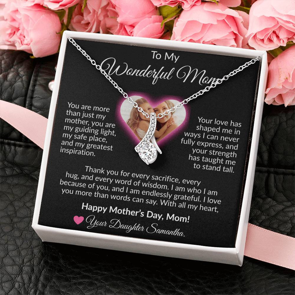 Personalized Photo and Name | To My Wonderful Mom | Alluring Beauty Necklace (Yellow & White Gold Variants)