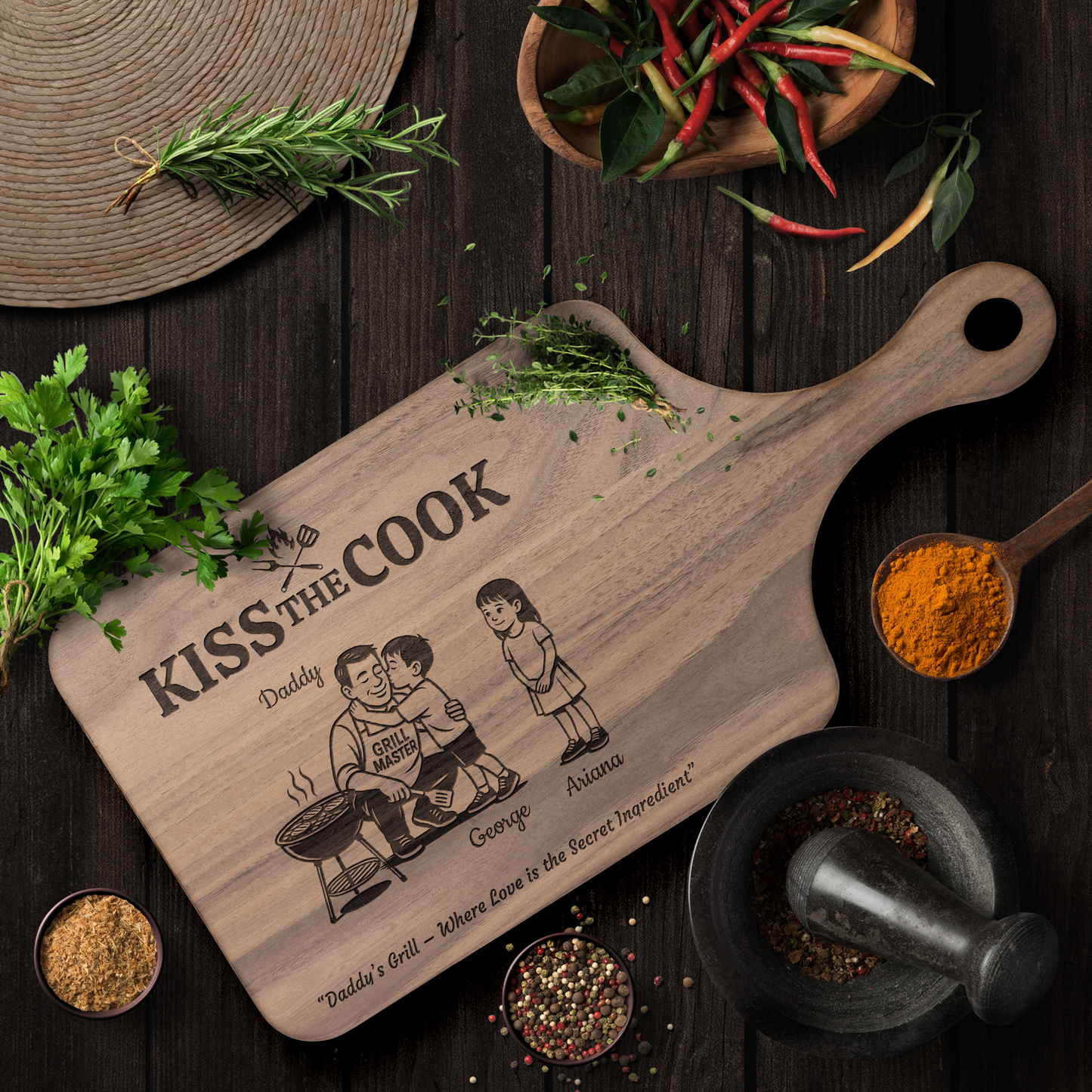 Kiss The Cook | Father's Day Gift | Hardwood Paddle Cutting Board