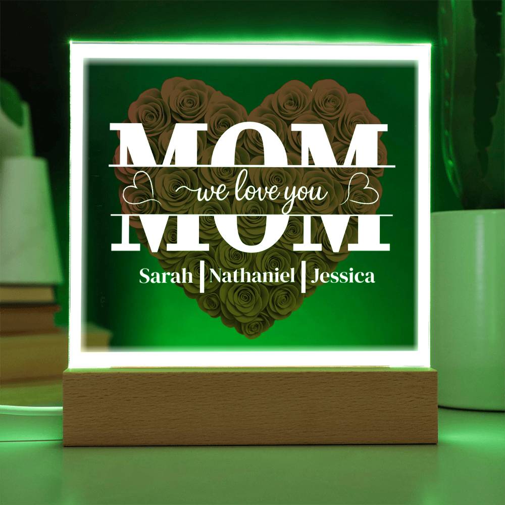 Mom | Personalized Heart Shape Rose | Acrylic Square Plaque