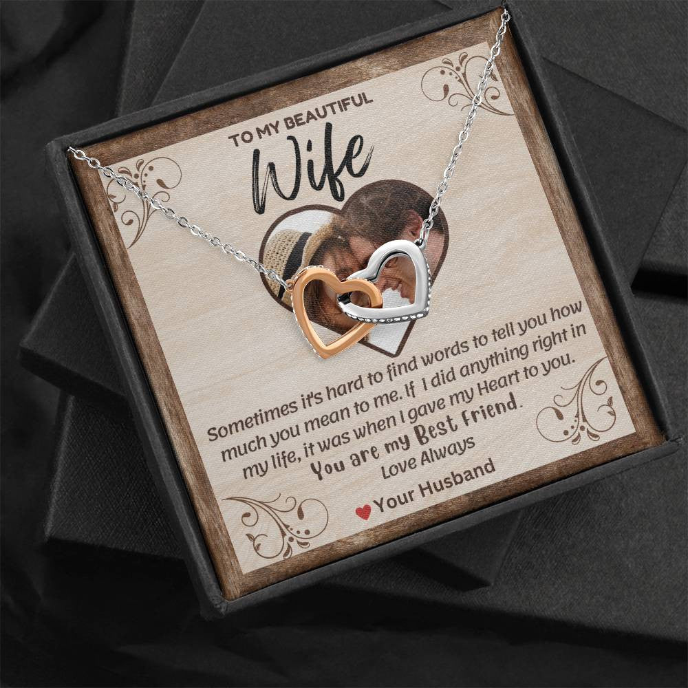 To My Beautiful Wife - Interlocking Hearts Necklace (Yellow & White Gold Variants)