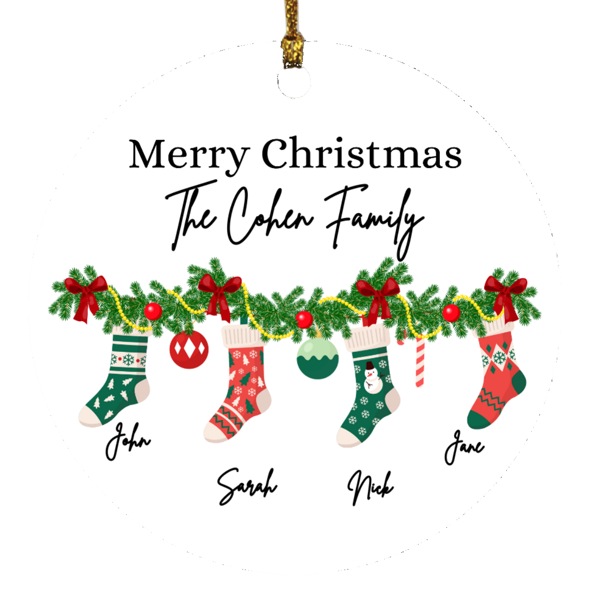 Personalized | Family Name | Christmas Circle Ornament