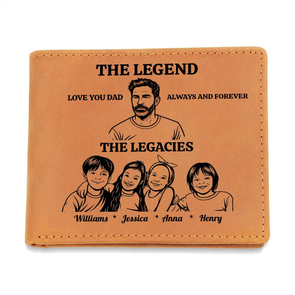Personalized family Photo | The Legend | The Legacies |Dad's Leather Wallet