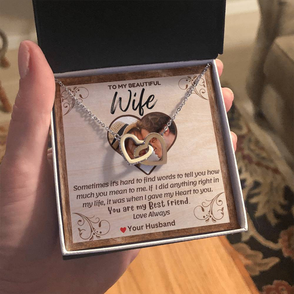 To My Beautiful Wife - Interlocking Hearts Necklace (Yellow & White Gold Variants)