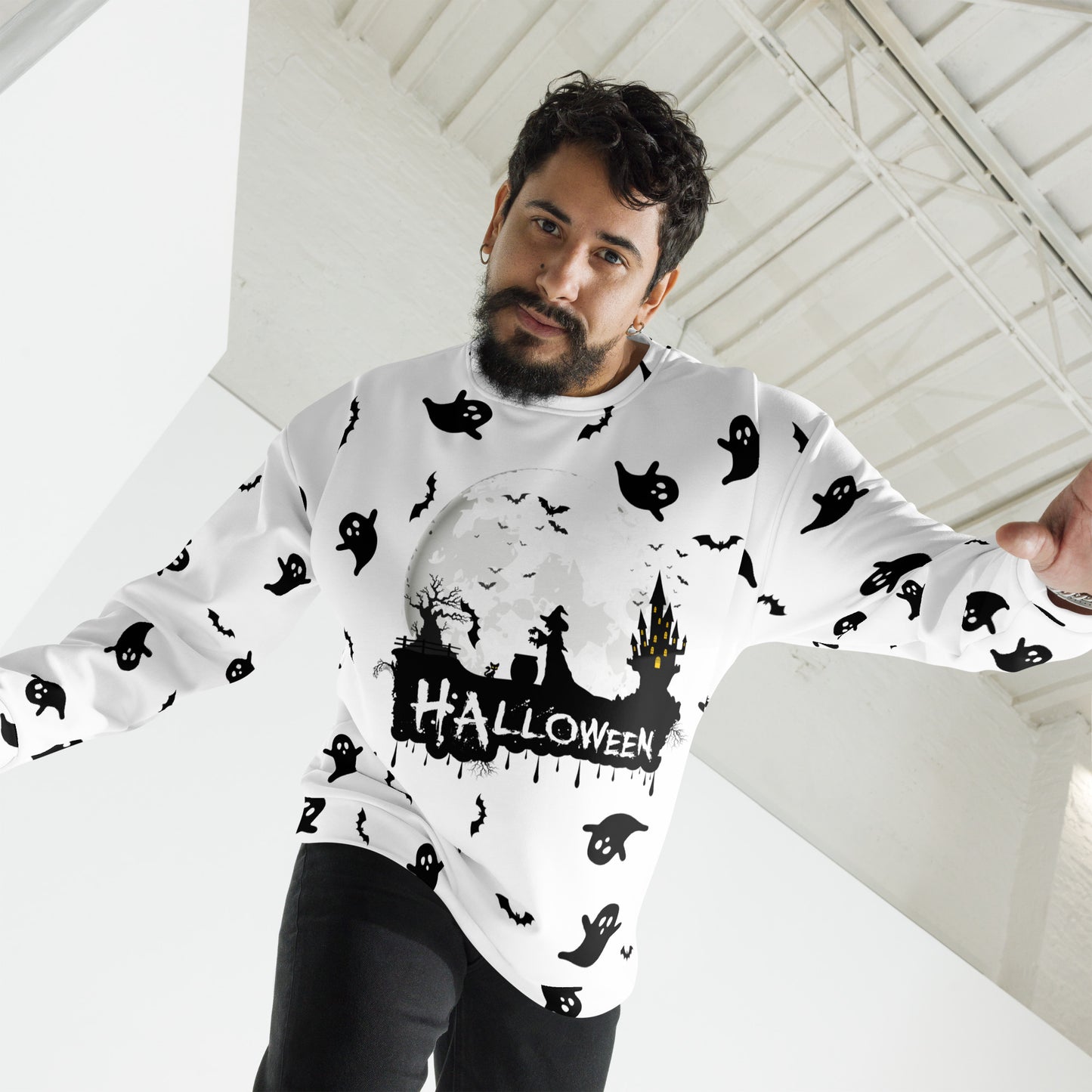 Halloween - Ghost with Moon Allover print - Unisex Sweatshirt