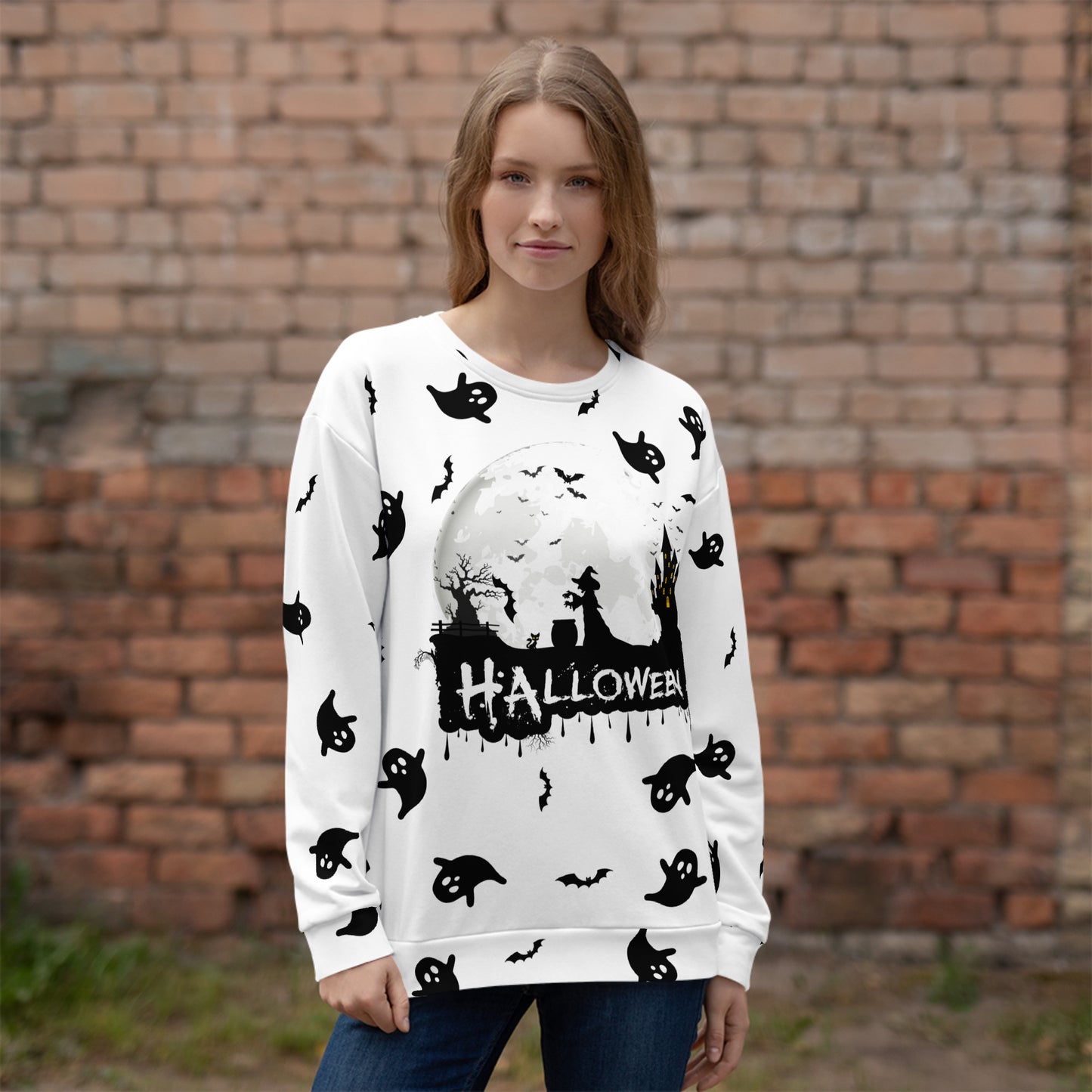 Halloween - Ghost with Moon Allover print - Unisex Sweatshirt
