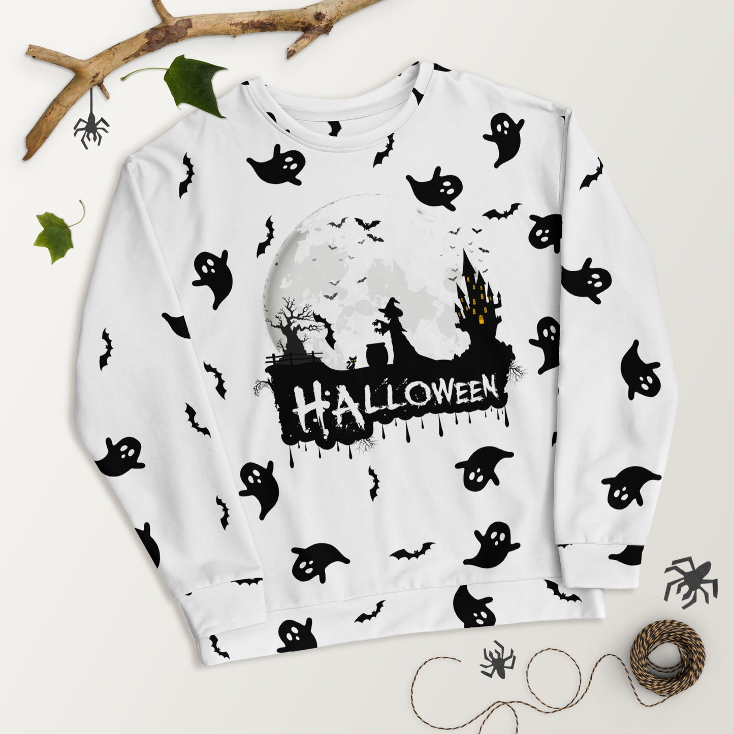 Halloween - Ghost with Moon Allover print - Unisex Sweatshirt