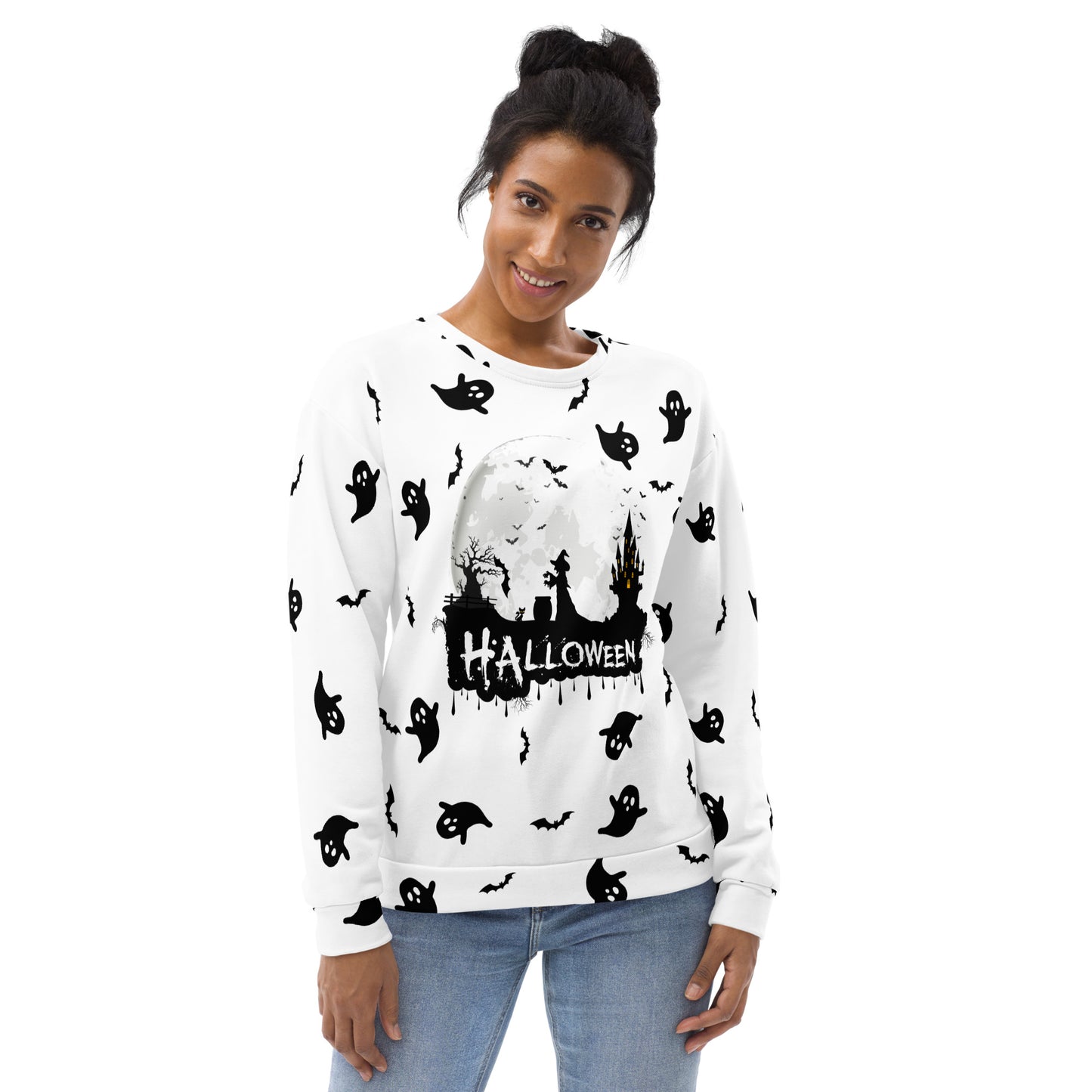 Halloween - Ghost with Moon Allover print - Unisex Sweatshirt