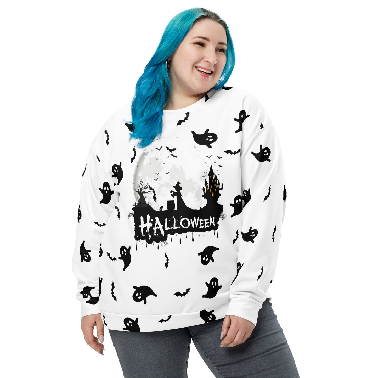 Halloween - Ghost with Moon Allover print - Unisex Sweatshirt