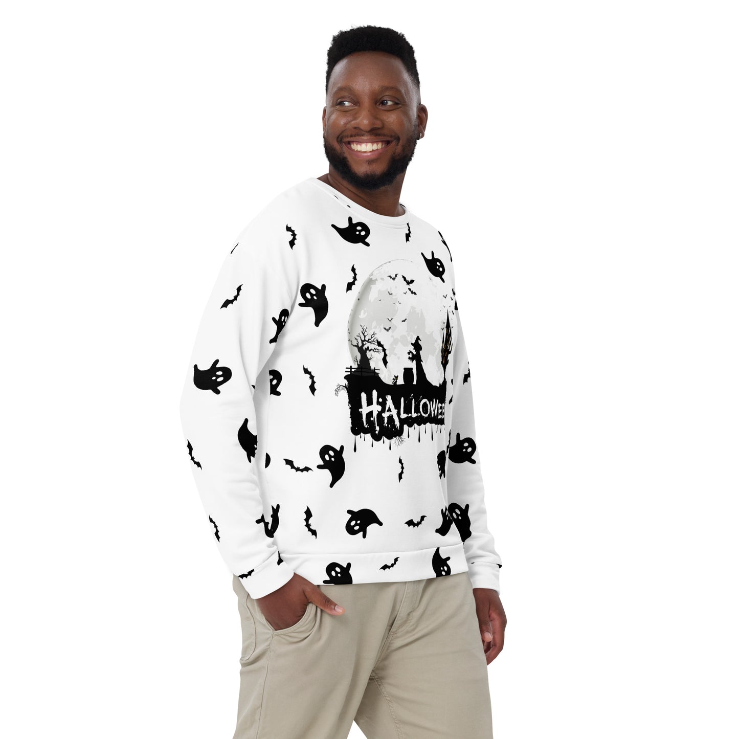 Halloween - Ghost with Moon Allover print - Unisex Sweatshirt