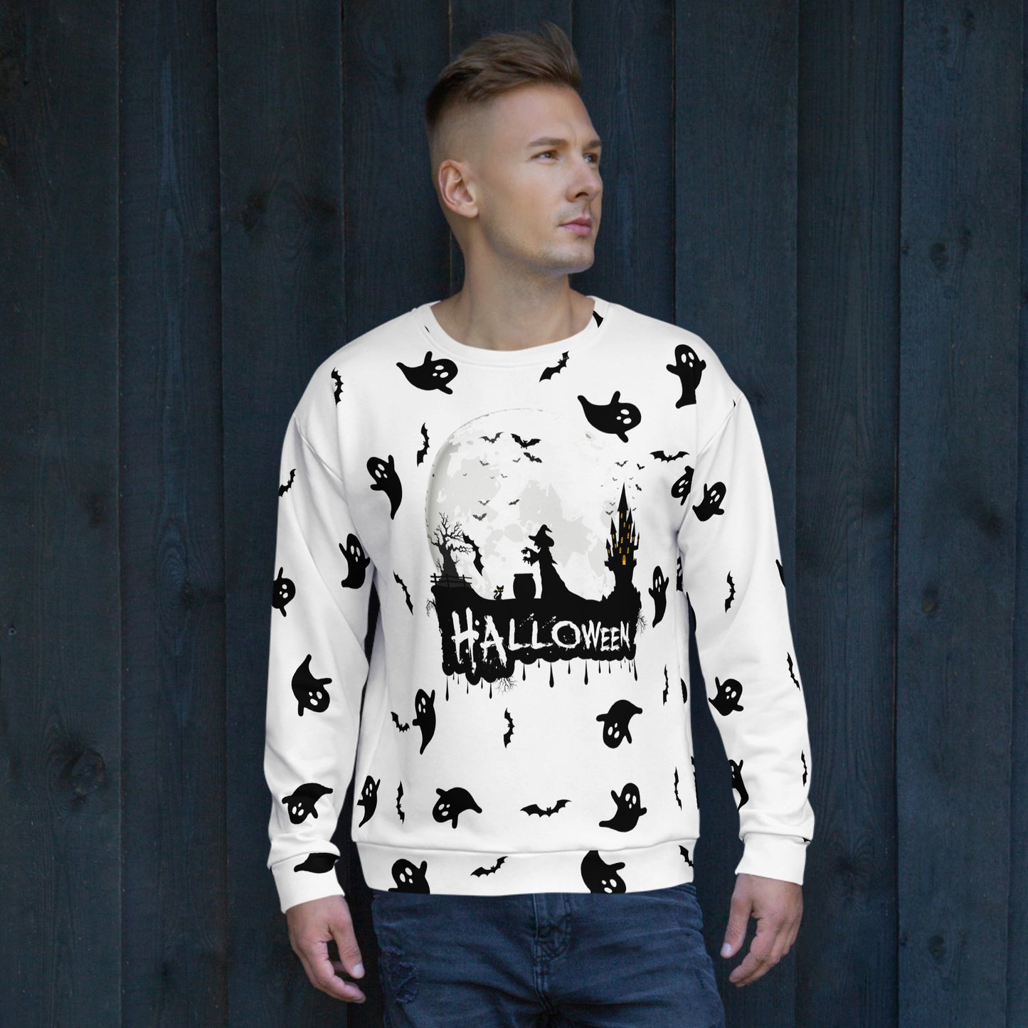 Halloween - Ghost with Moon Allover print - Unisex Sweatshirt