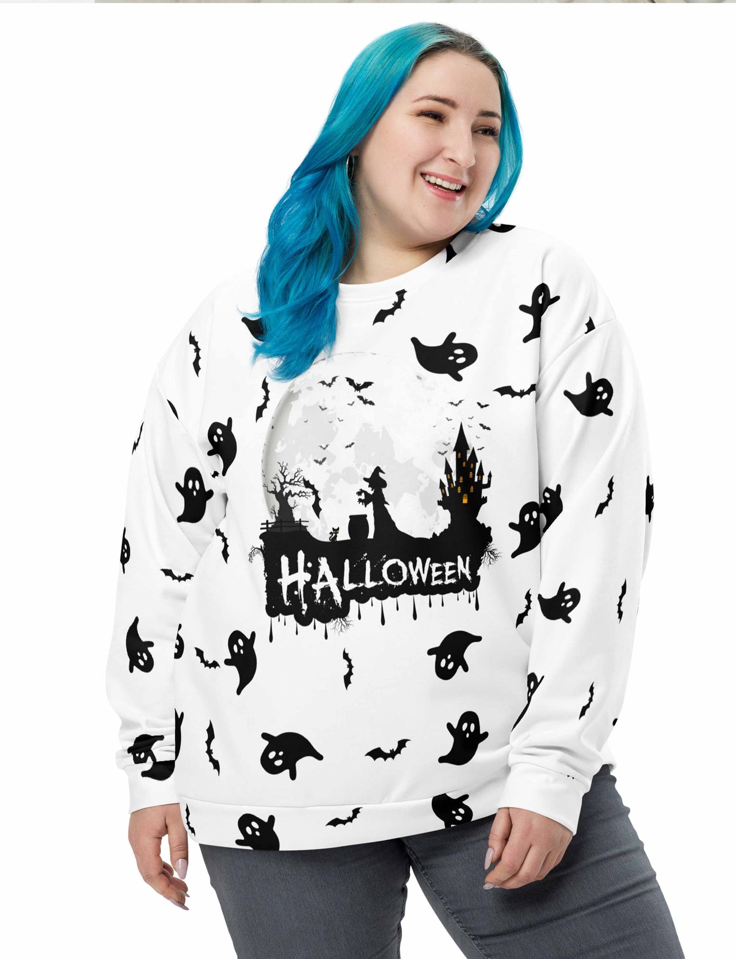 Halloween - Ghost with Moon Allover print - Unisex Sweatshirt