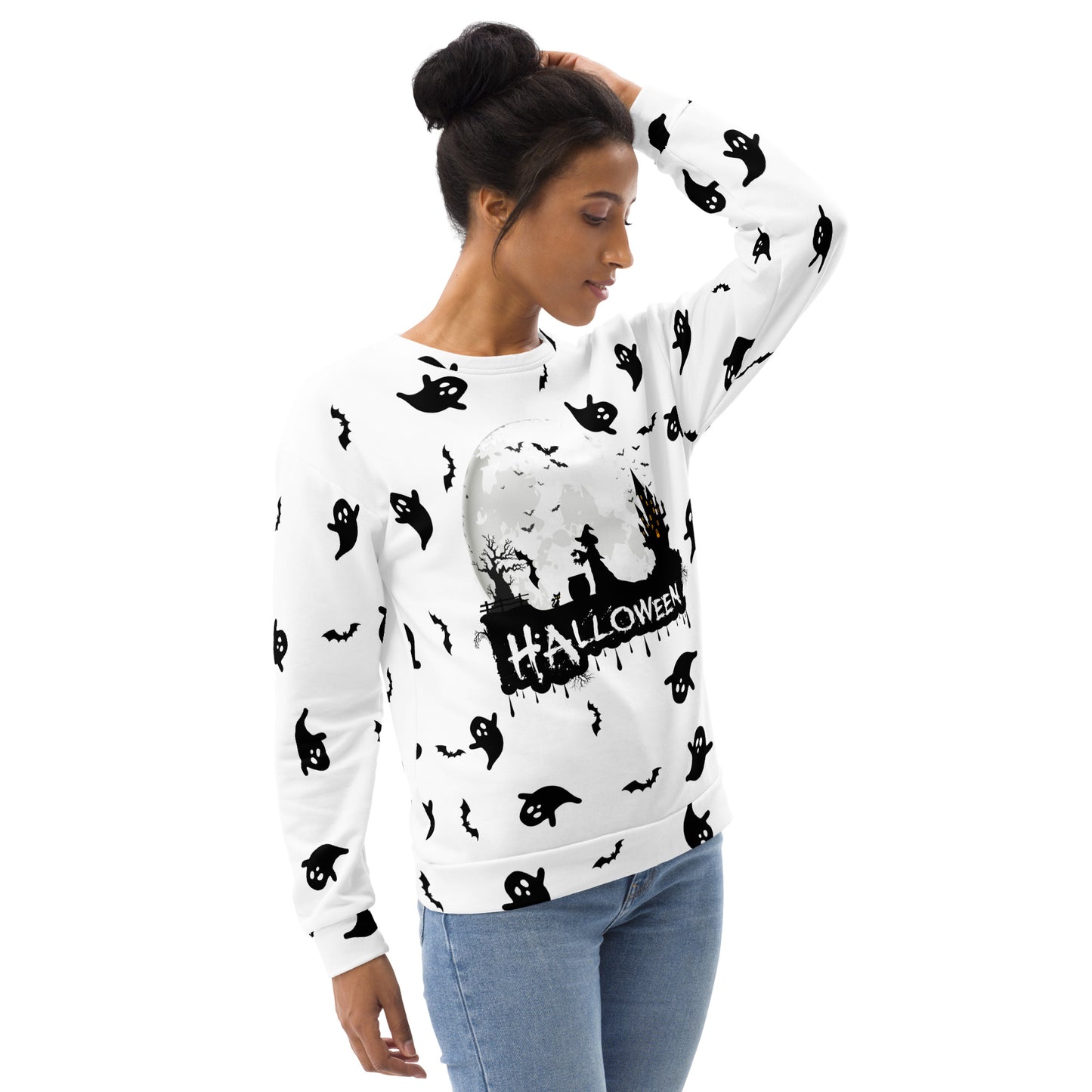 Halloween - Ghost with Moon Allover print - Unisex Sweatshirt