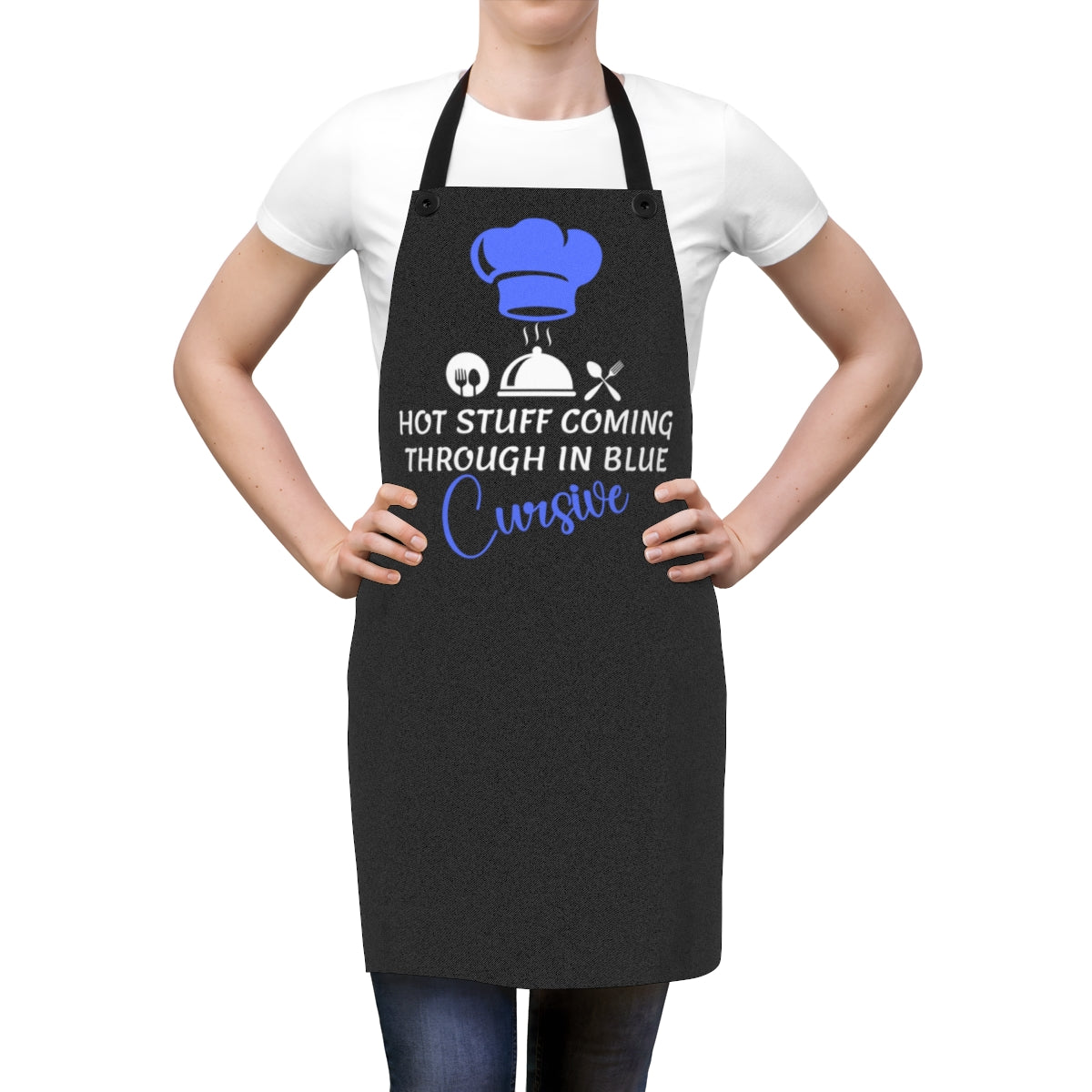 Apron - Hot Stuff Coming through in Blue Cursive
