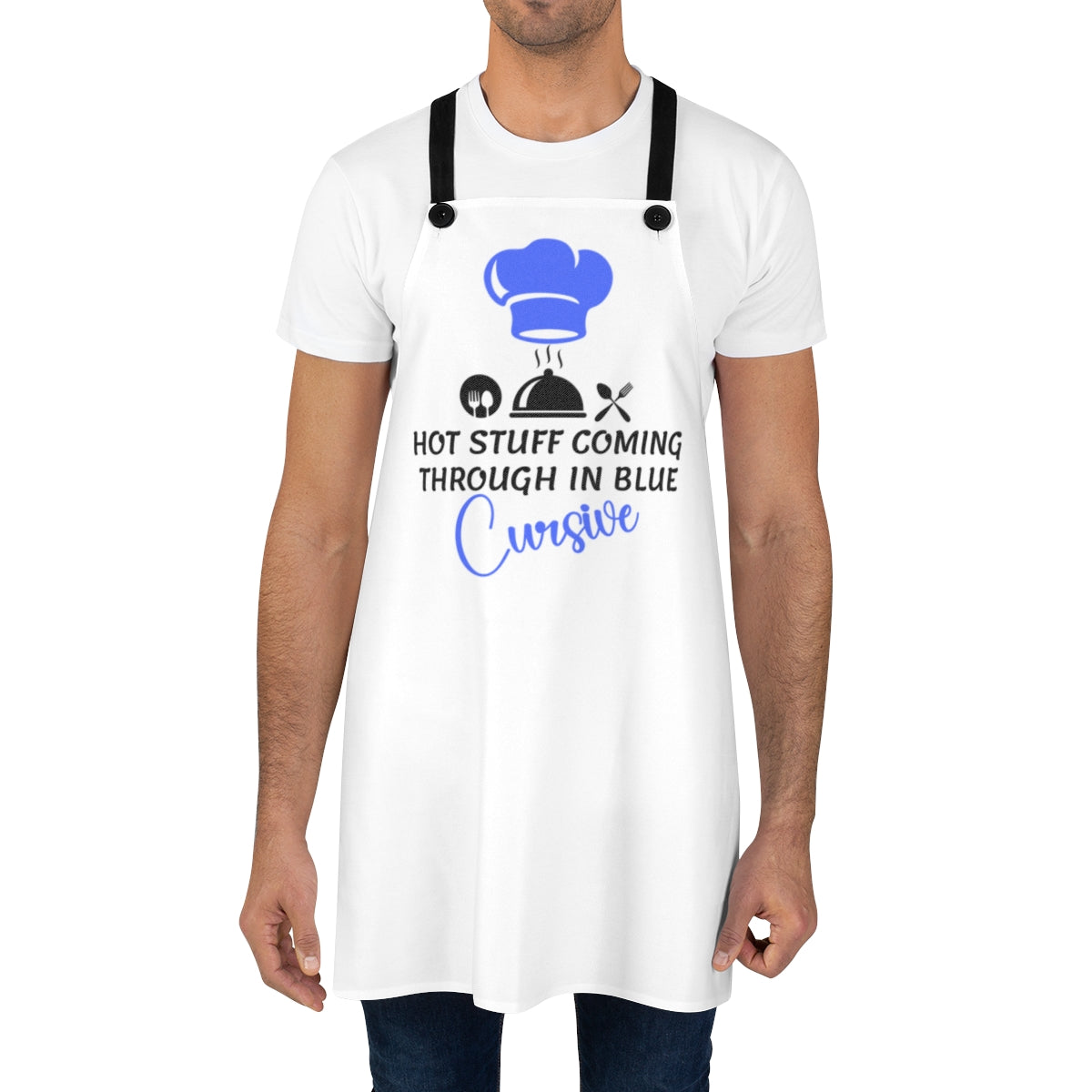 Apron - Hot Stuff Coming through in Blue Cursive