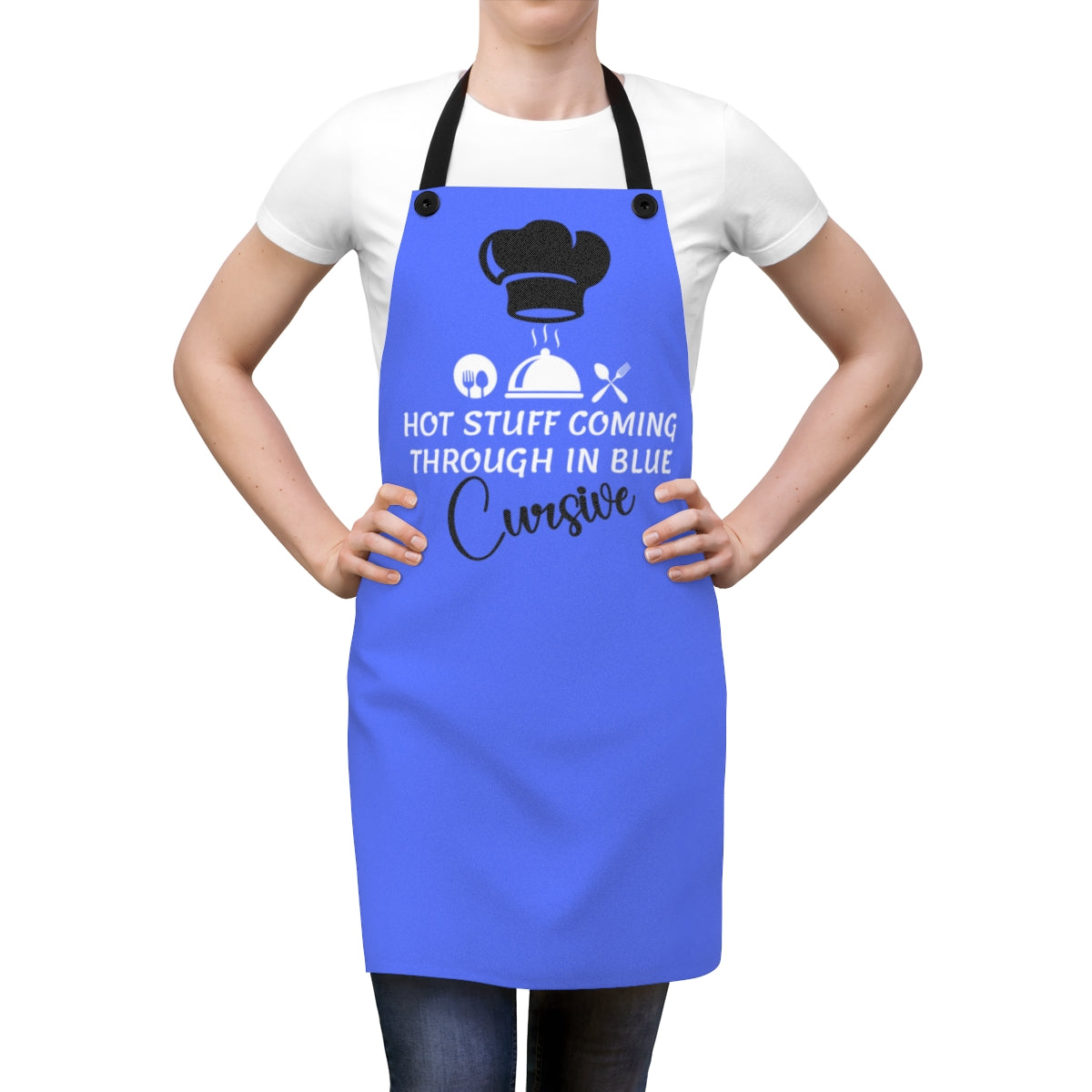 Apron - Hot Stuff Coming through in Blue Cursive
