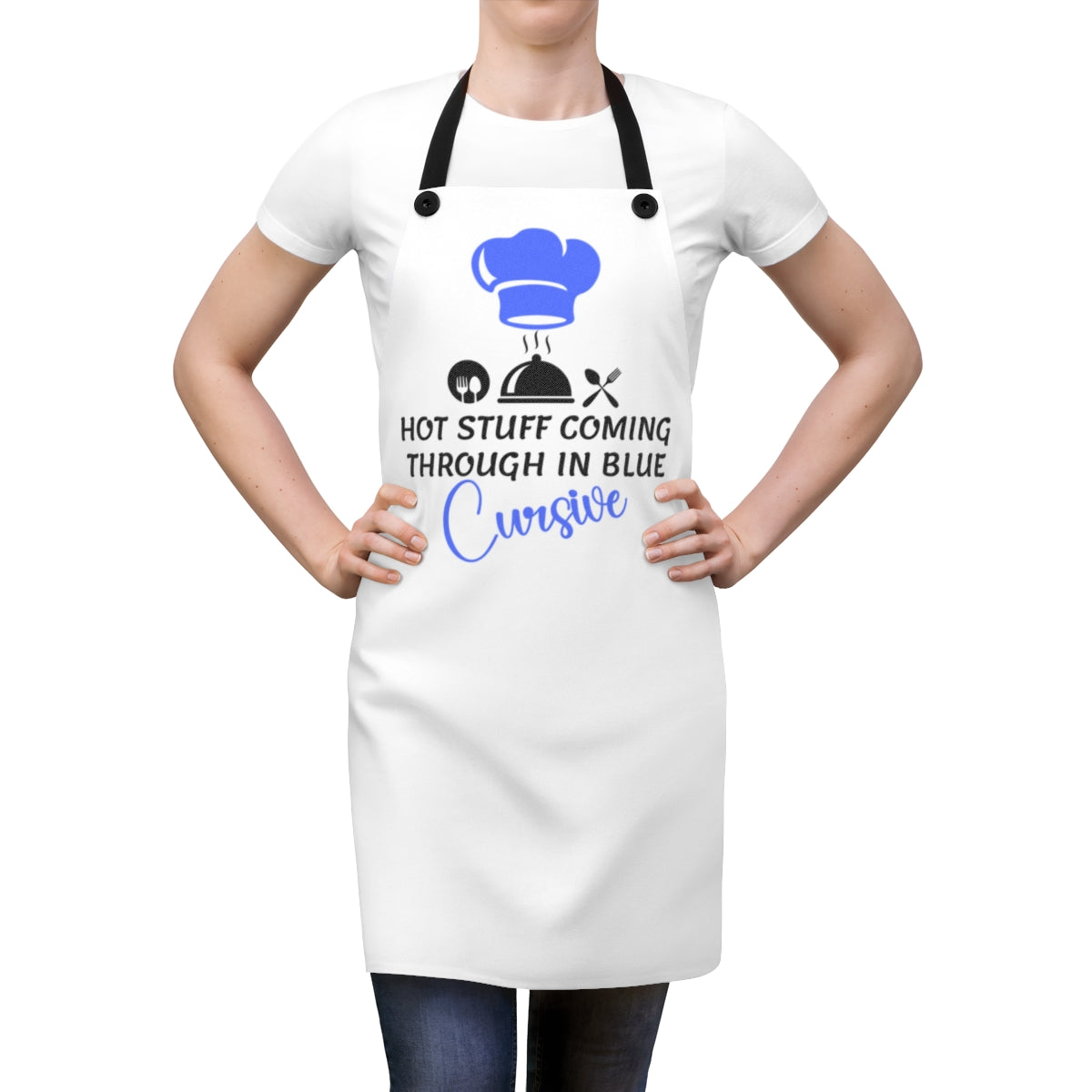 Apron - Hot Stuff Coming through in Blue Cursive