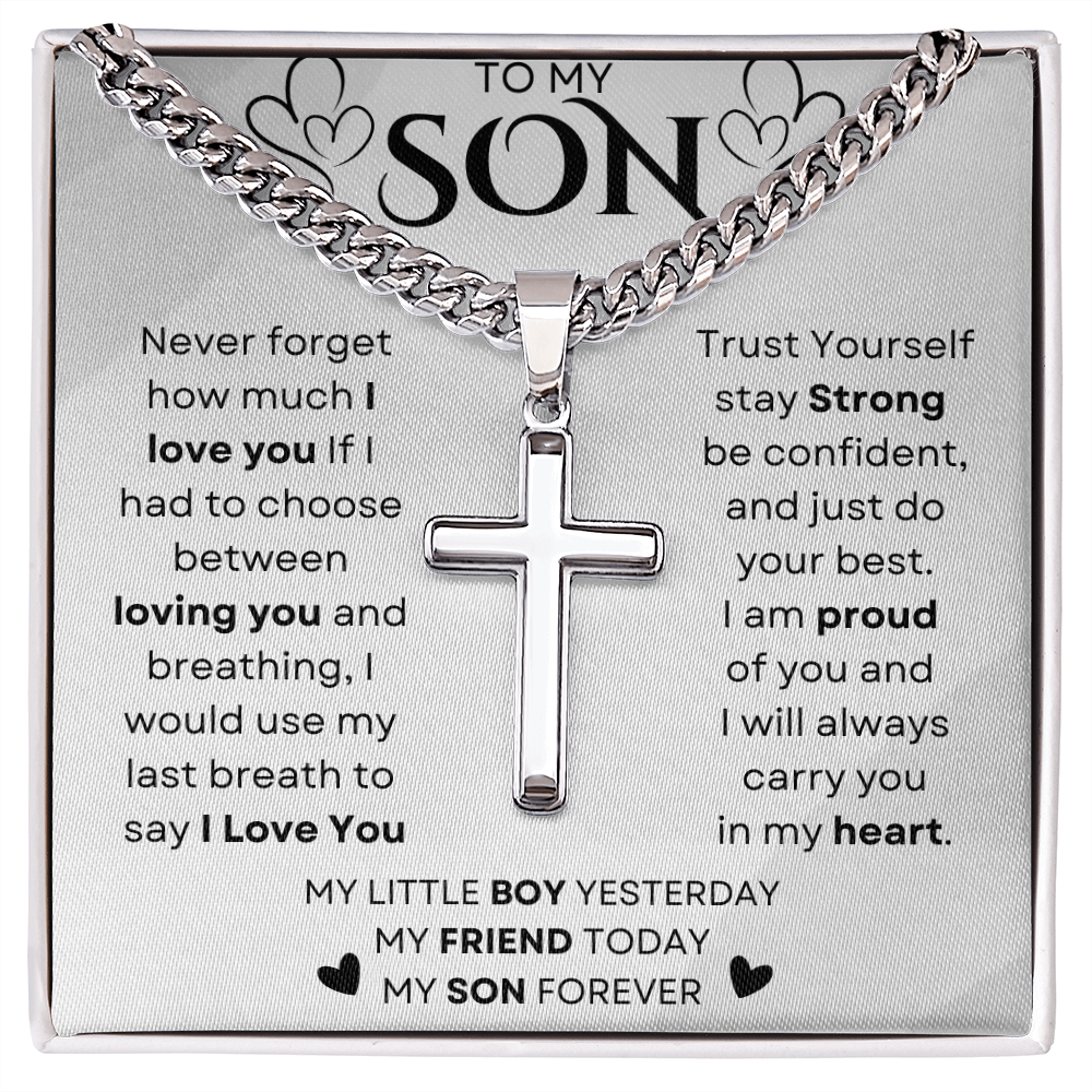To My Little Boy Yesterday | Cuban Chain with Artisan Cross Neckless